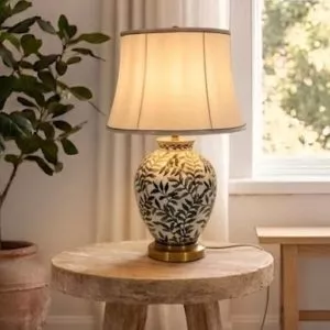 Đèn bàn thân sứ, họa tiết chiếc lá phong cách Trung Hoa DB-709