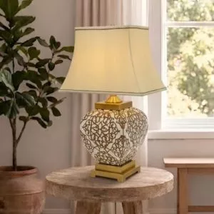 Đèn bàn thân sứ, hoa văn phong cách Indochine DB-710