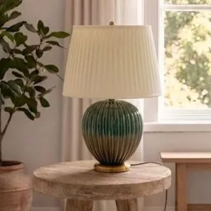 Đèn bàn thân sứ, chao vải thiết kế đơn giản DB-712