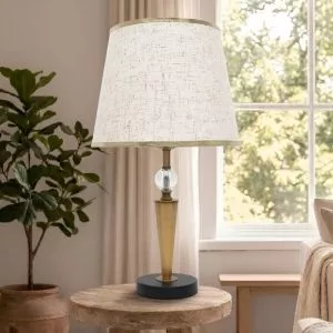 Đèn bàn chụp vải, thân kim loại phối Phale nghệ thuật DB-717