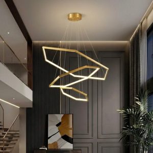 Đèn thả hiện đại thiết kế 3 vòng lục giác inox xi vàng DC-661