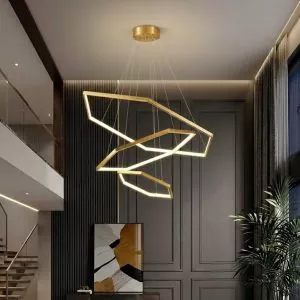 Đèn thả hiện đại thiết kế 3 vòng lục giác inox xi vàng DC-661