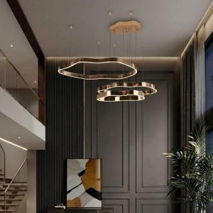 Đèn thả hiện đại thiết kế vòng lượn sóng inox si hồng cao cấp DC-675