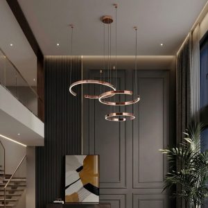 Đèn thả hiện đại thiết kế vòng khuyết inox si hồng cao cấp DC-676