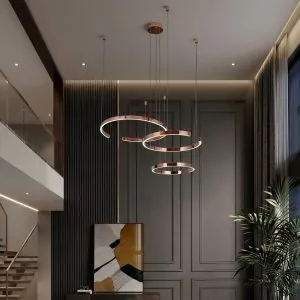 Đèn thả hiện đại thiết kế vòng khuyết inox si hồng cao cấp DC-676