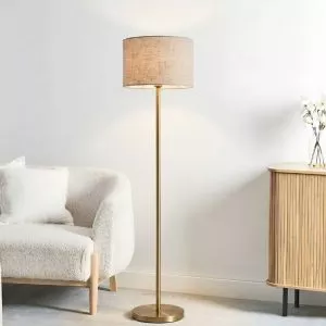Đèn cây hiện đại, chao vải, thân kim loại si vàng-đồng DC-212