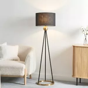 Đèn cây hiện đại, chụp vải đen, thân kim loại DC-208
