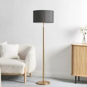 Đèn cây hiện đại, chụp vải đen, thân kim loại si vàng đồng cao cấp DC-205