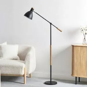 Đèn cây đứng, thân sắt phối gỗ hiện đại DC-625