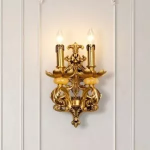 Đèn vách đồng nguyên chất thiết kế tay nến,chao đá cẩm thạch VD-167 (Sao chép)