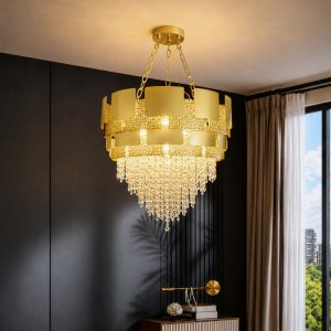 Đèn chùm thiết kế pha lê hiện đại dáng tròn dây xích DC-2457