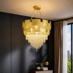 Đèn chùm thiết kế pha lê hiện đại dáng tròn dây xích DC-2457