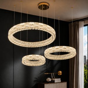 Đèn chùm pha lê hiện đại, thiết kế ba vòng thả tầng DC-2469