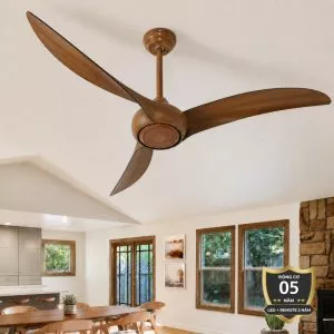Quạt trần 3 cánh màu nâu gỗ, thiết kế dáng uốn nghệ thuật QT-62