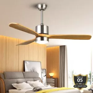 Quạt trần cánh gỗ tích hợp đèn led 3 màu QT-42
