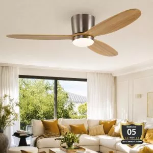Quạt trần 3 cánh gỗ tự nhiên – Thiết kế sát trần hiện đại QT-31