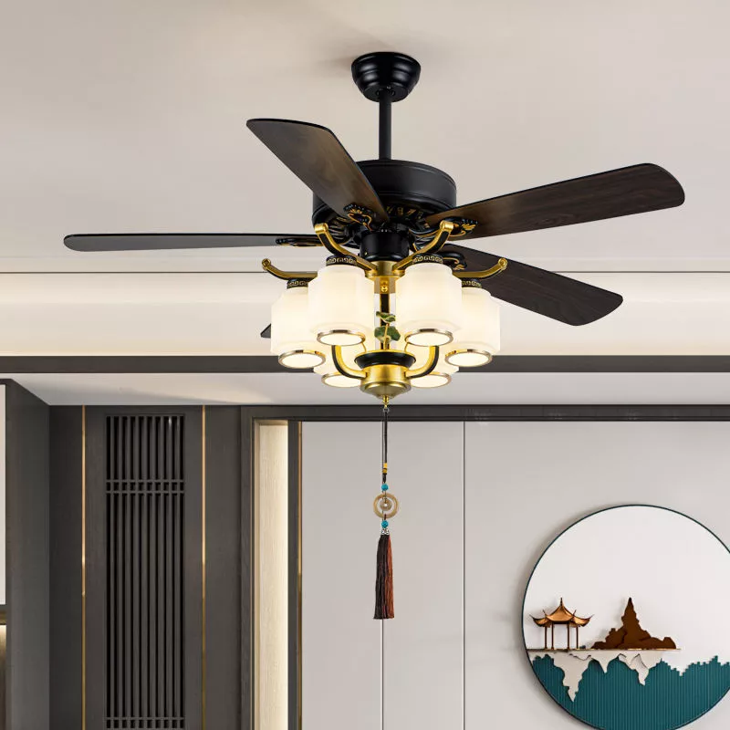Quạt trần đèn 5 cánh gỗ, phong cách cổ điển QT-74 - Hình ảnh 5