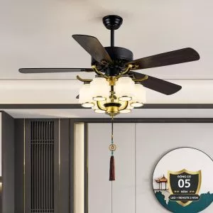 Quạt trần đèn 5 cánh gỗ, phong cách cổ điển QT-74