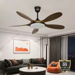 Quạt trần đèn 5 cánh gỗ, thiết kế nghệ thuật QT-70