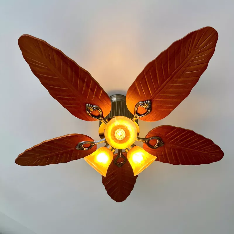 Quạt trần đèn 5 cánh thiết kế hình lá phong cách cổ điển QT-82 - Hình ảnh 3