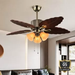Quạt trần đèn 5 cánh thiết kế hình lá phong cách cổ điển QT-82