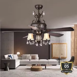 Quạt trần đèn 5 cánh thiết kế phong cách cổ điển QT-108