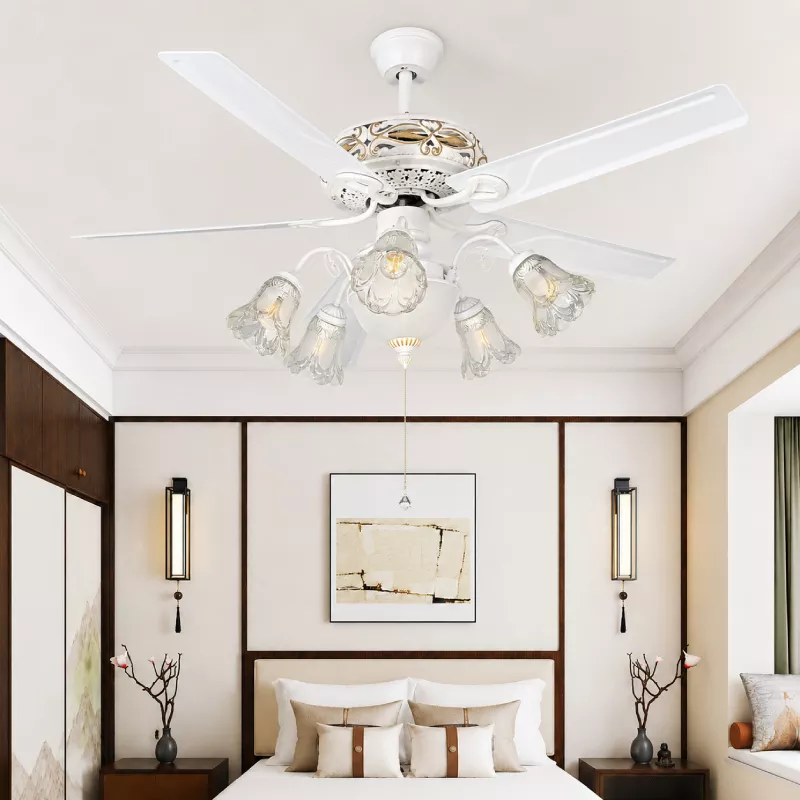 Quạt trần đèn 5 cánh trắng, thiết kế tân cổ điển sang trọng QT-78
