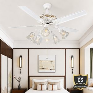Quạt trần đèn 5 cánh trắng, thiết kế tân cổ điển sang trọng QT-78