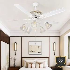 Quạt trần đèn 5 cánh trắng, thiết kế tân cổ điển sang trọng QT-78