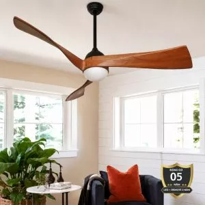 Quạt trần đèn cánh gỗ màu nâu trầm sang trọng QT-52