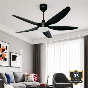 Quạt trần đèn, phong cách hiện đại, 5 cánh đen QT-73