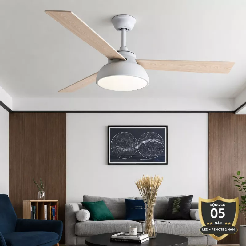 Quạt trần đèn thiết kế 3 cánh gỗ tối giản, hiện đại QT-238