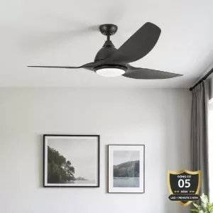 Quạt trần đèn thiết kế 3 cánh màu đen tối giản, hiện đại QT-112
