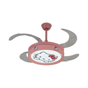 Quạt trần đèn thiết kế 4 cánh màu hồng họa tiết dễ thương cho bé QT-84