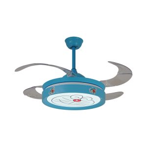 Quạt trần đèn thiết kế 4 cánh màu xanh họa tiết dễ thương cho bé QT-83