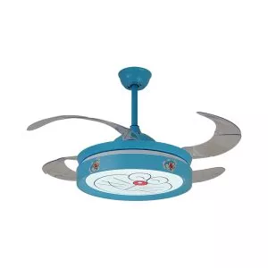 Quạt trần đèn thiết kế 4 cánh màu xanh họa tiết dễ thương cho bé QT-83
