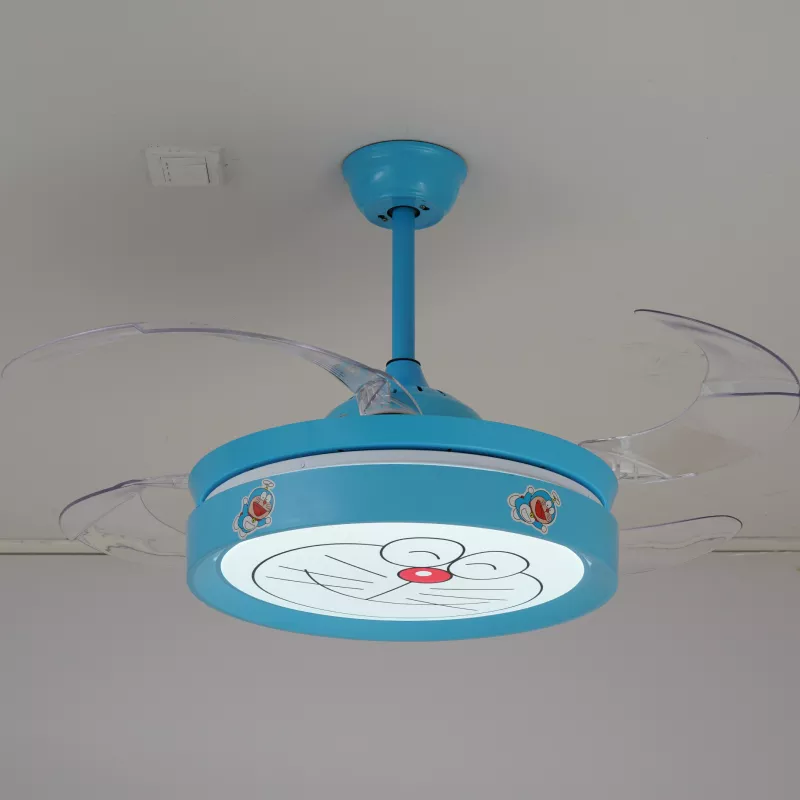 Quạt trần đèn thiết kế 4 cánh màu xanh họa tiết dễ thương cho bé QT-83 - Hình ảnh 3