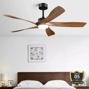 Quạt trần đèn thiết kế 5 cánh giả gỗ màu nâu sẫm QT-63