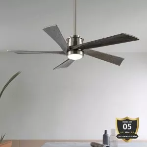 Quạt trần đèn thiết kế 5 cánh gỗ màu xám tro QT-60