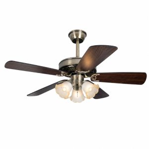 Quạt trần đèn thiết kế 5 cánh gỗ phong cách cổ điển QT-217