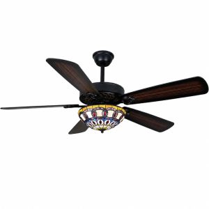 Quạt trần đèn thiết kế 5 cánh gỗ phong cách cổ điển QT-222