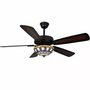 Quạt trần đèn thiết kế 5 cánh gỗ phong cách cổ điển QT-222