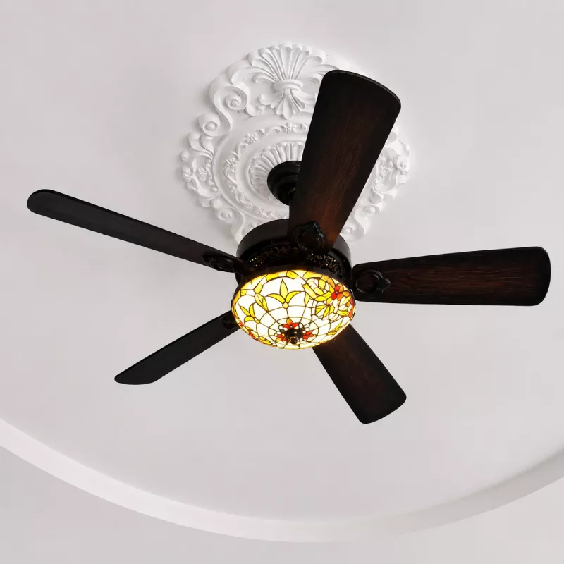 Quạt trần đèn thiết kế 5 cánh gỗ phong cách cổ điển QT-223 - Hình ảnh 3