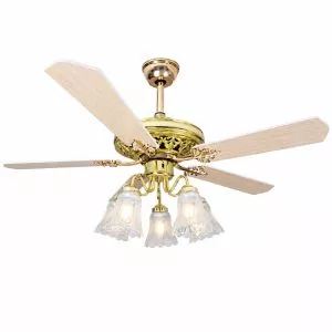 Quạt trần đèn thiết kế 5 cánh gỗ phong cách cổ điển QT-230