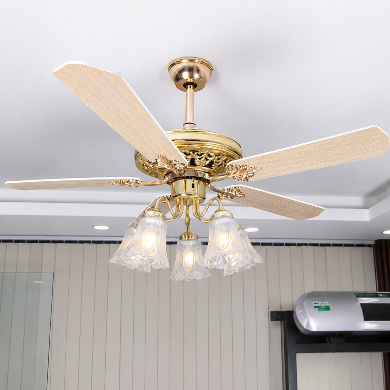 Quạt trần đèn thiết kế 5 cánh gỗ phong cách cổ điển QT-230 - Hình ảnh 3
