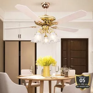 Quạt trần đèn thiết kế 5 cánh gỗ phong cách cổ điển QT-230