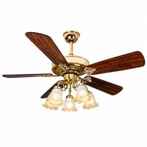 Quạt trần đèn thiết kế 5 cánh gỗ phong cách cổ điển QT-231