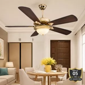 Quạt trần đèn thiết kế 5 cánh gỗ phong cách cổ điển QT-232