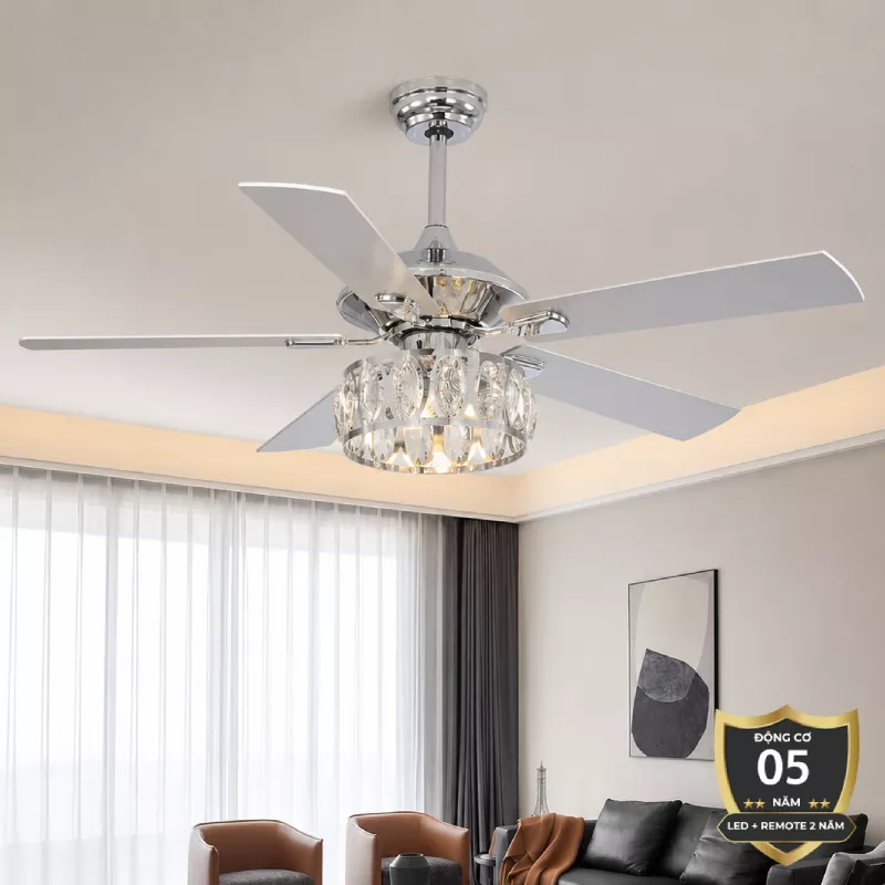 Quạt trần đèn thiết kế 5 cánh gỗ phong cách cổ điển QT-236