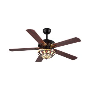 Quạt trần đèn thiết kế 5 cánh gỗ phong cách cổ điển QT-96